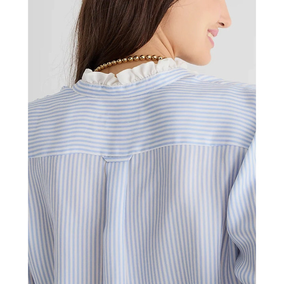 J.Crew Womens Top Medium Blue Stripes Drapey Cupro Blend Ruffle Trim Office Prep - Picture 8 of 9